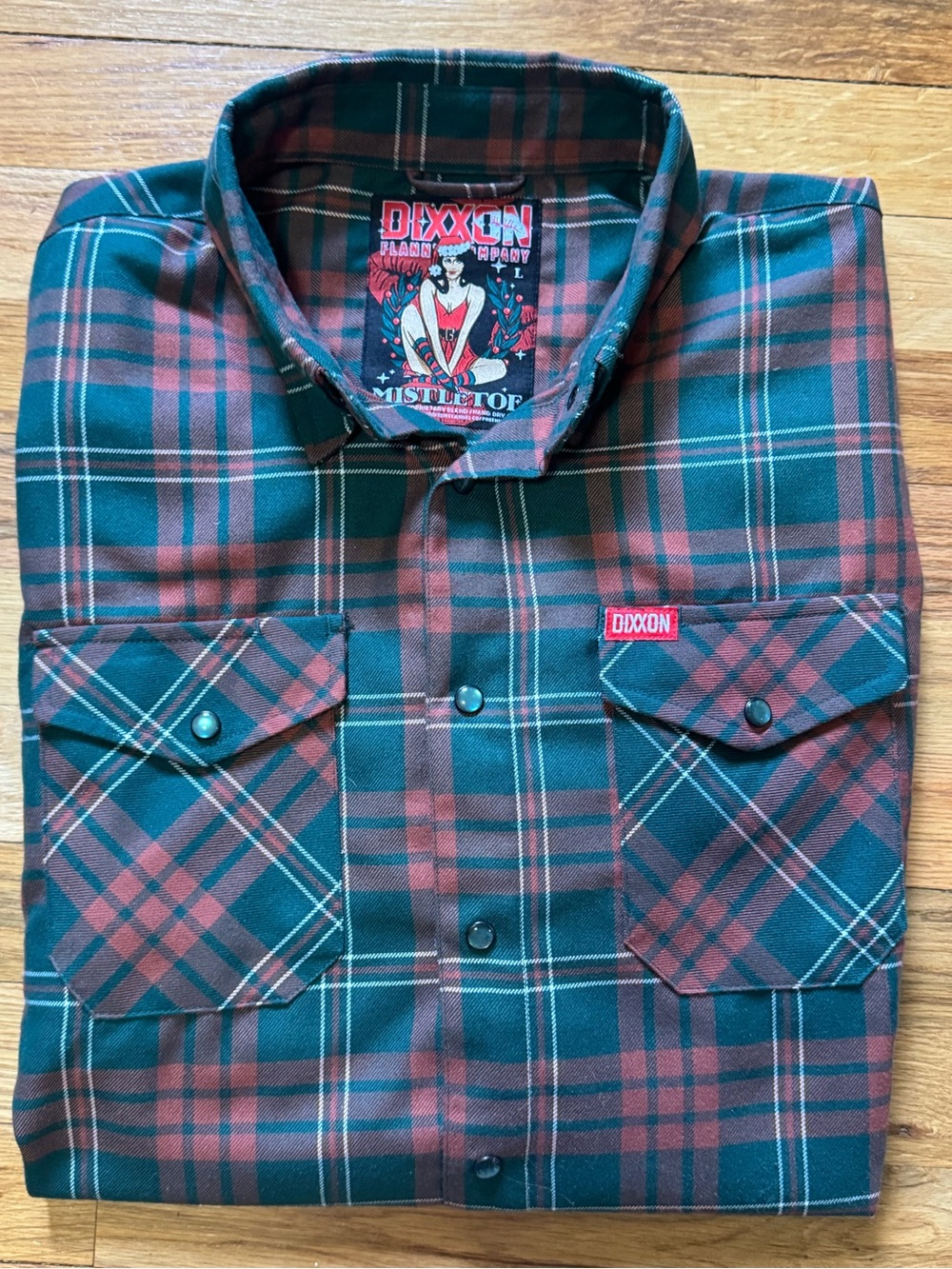 DIXXON The Mistletoe Christmas Edition Green and Red Plaid Flannel Shirt